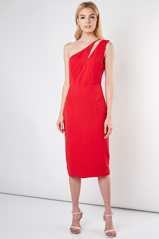 RACHEL RED ONE SHOULDER DRESS – SOPHY