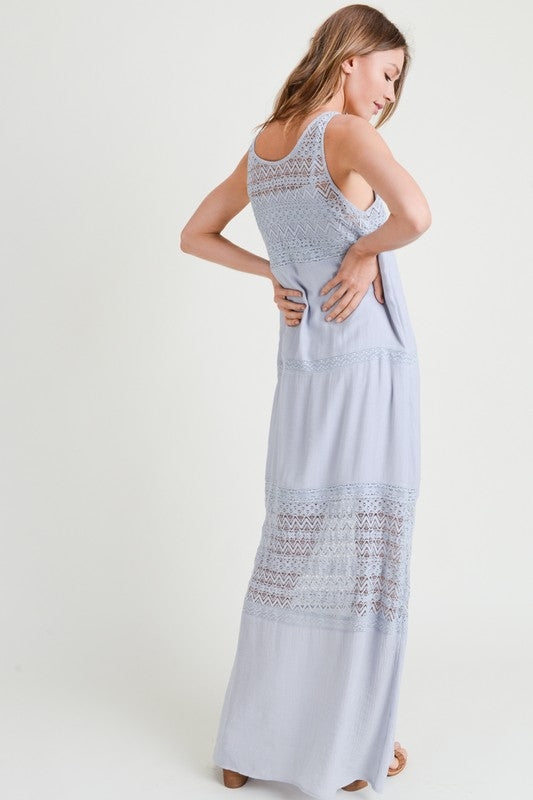 slim fit dress slacks CHLOE LACE DETAILED BLUE/GREY MAXI DRESS – SOPHY