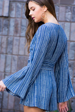 Load image into Gallery viewer, RACHEL WRAP FRONT STRIPE PRINT ROMPER