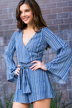Load image into Gallery viewer, RACHEL WRAP FRONT STRIPE PRINT ROMPER