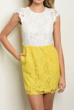 Load image into Gallery viewer, MACKENZIE WHITE & YELLOW LACE DRESS