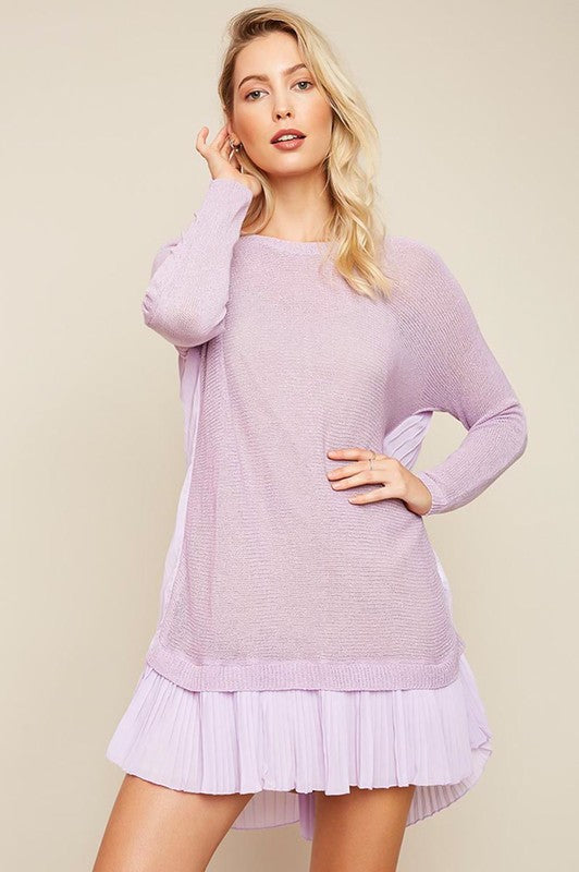 purple sweater dress LIBBY LAVENDER KNIT SHEER SWEATER DRESS – SOPHY