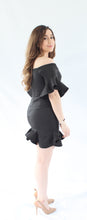 Load image into Gallery viewer, MADDISON RUFFLE ME OFF THE SHOULDER BLACK DRESS
