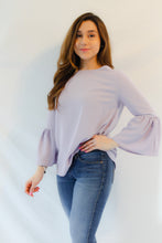 Load image into Gallery viewer, LILA FLOUNCE BELL SLEEVE SOFT LAVENDER BLOUSE