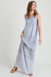 CHLOE LACE DETAILED BLUE/GREY MAXI DRESS