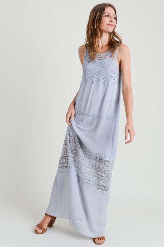 CHLOE LACE DETAILED BLUE/GREY MAXI DRESS SOPHY CHLOE LACE DETAILED BLUE/GREY MAXI DRESS SOPHY