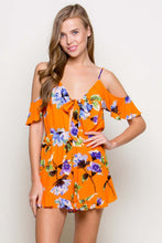 Load image into Gallery viewer, BETHANY FLORAL COLD SHOULDERS ORANGE ROMPER