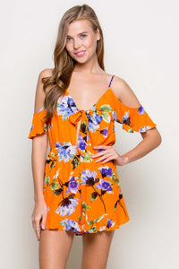 BETHANY FLORAL COLD SHOULDERS ORANGE ROMPER