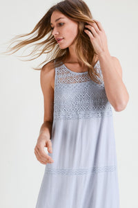 CHLOE LACE DETAILED BLUE/GREY MAXI DRESS