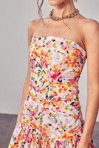 LACY TUBE FLORAL PRINT DRESS