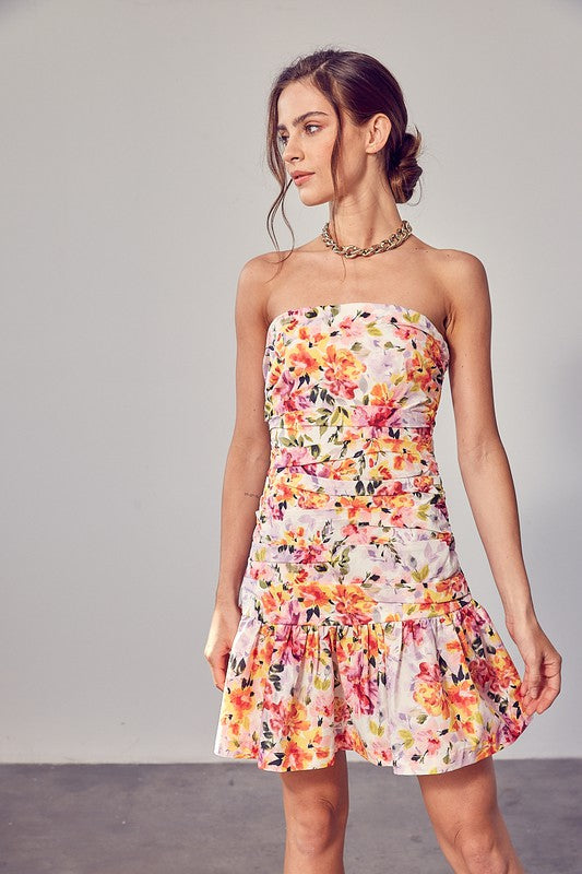 LACY TUBE FLORAL PRINT DRESS