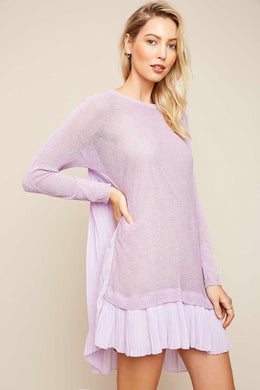 LIBBY LAVENDER KNIT SHEER SWEATER DRESS