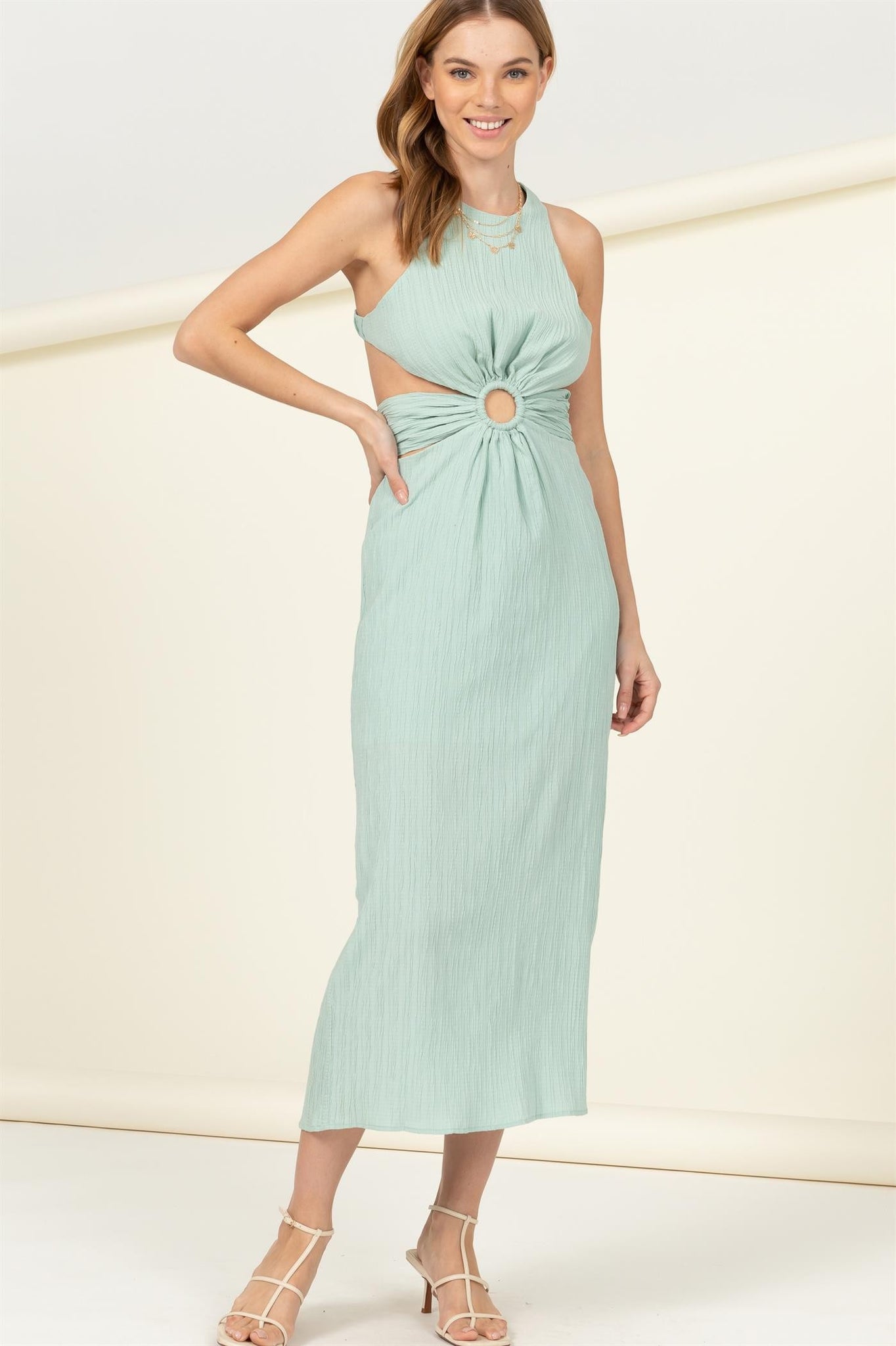AMANDA SAGE GREEN CUTOUT DRESS SOPHY AMANDA SAGE GREEN CUTOUT DRESS SOPHY