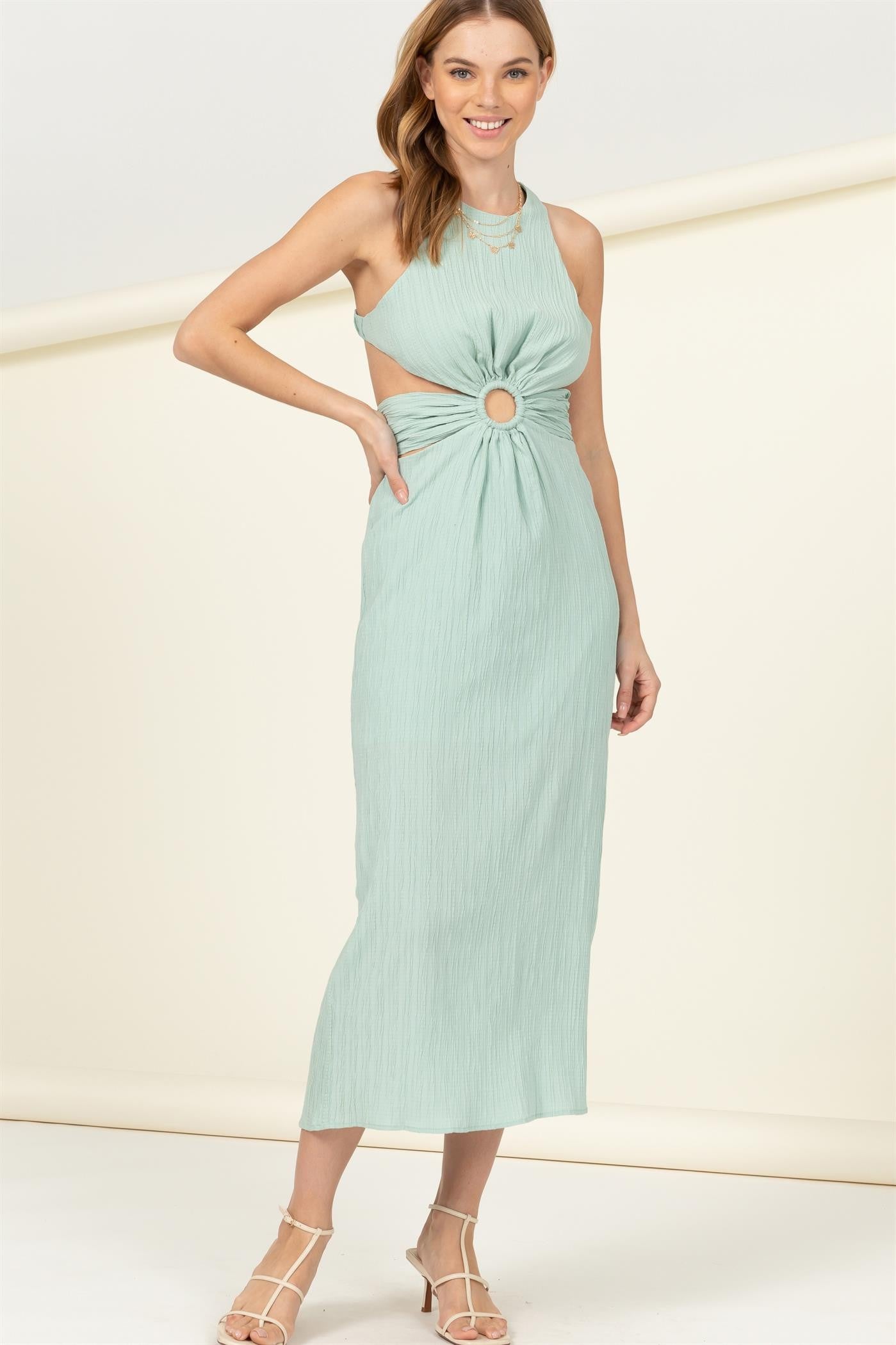 sage green cut out dress Santiago Cut-Out Ruffle Maxi Dress Sage