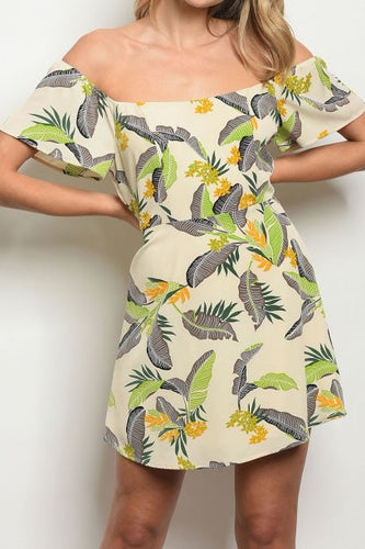 NATALIE TROPICAL OFF THE SHOULDER DRESS