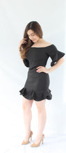 Load image into Gallery viewer, MADDISON RUFFLE ME OFF THE SHOULDER BLACK DRESS