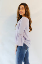 Load image into Gallery viewer, LILA FLOUNCE BELL SLEEVE SOFT LAVENDER BLOUSE